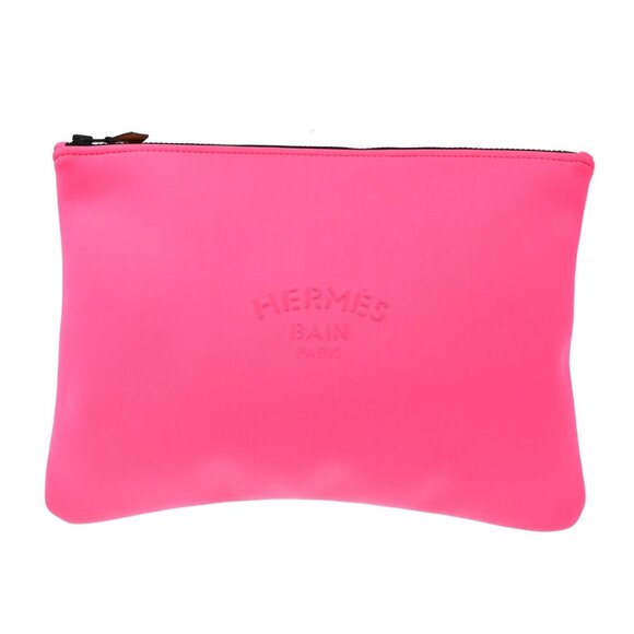 Hermes Handbags - HERMES Logo Neobain GM Flat Pouch Polyamide Elastane Leather Pink 62KB569